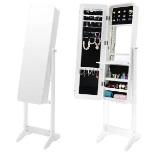 LED Mirror Jewellery Cabinet With Storage, 146cm, White - La Bella