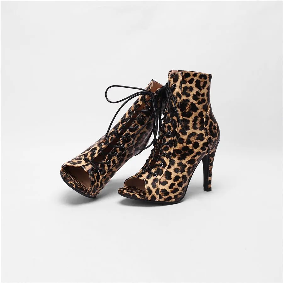 Leopard Luxe Lace-Up High Heel Pumps