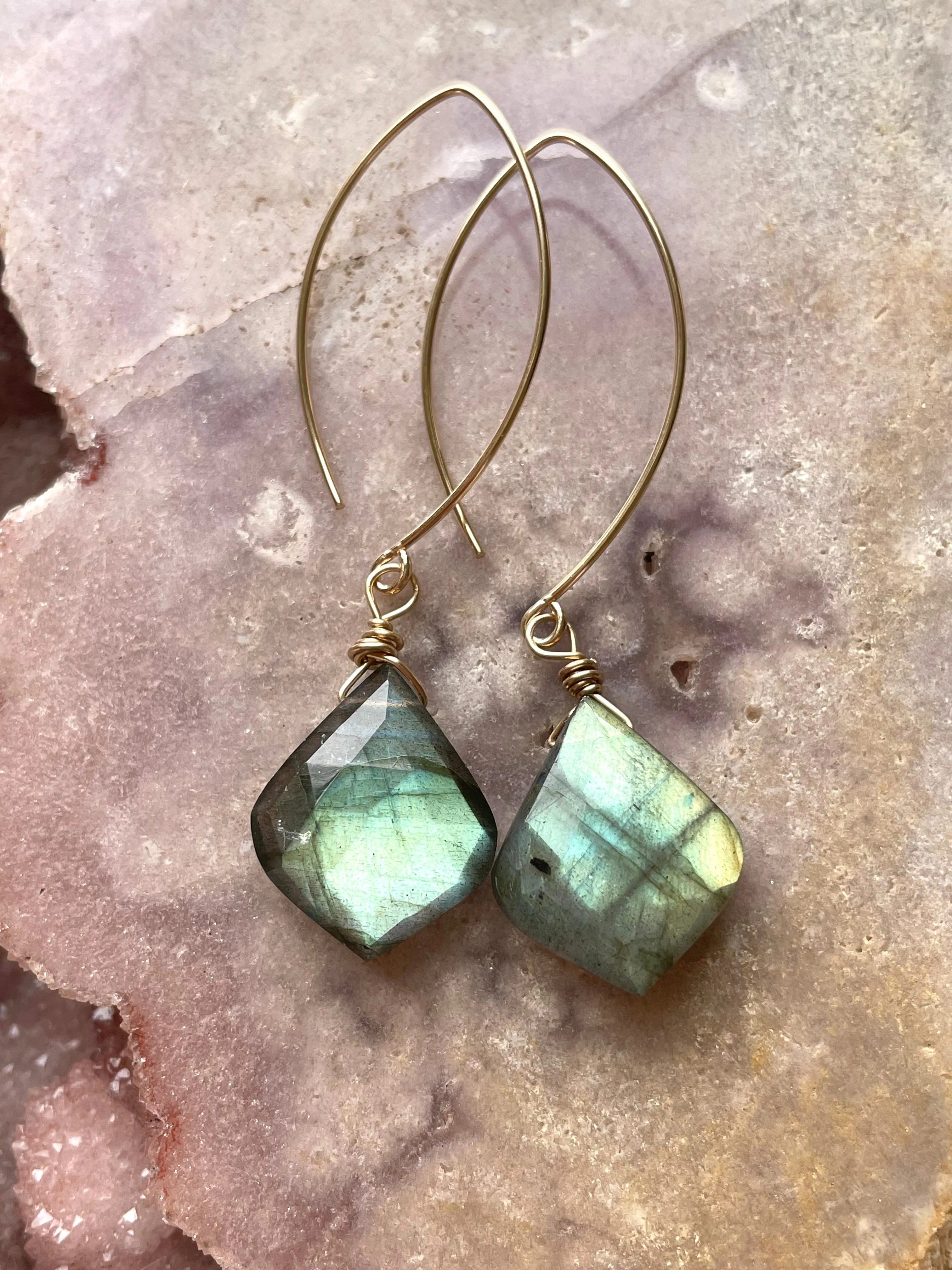 Long Labradorite Dangle Earrings Sterling Silver or Gold Filled