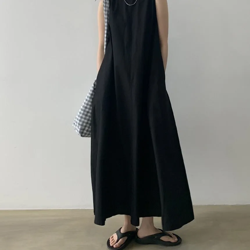 Long Loose Sleeveless  Cotton  Linen Dress