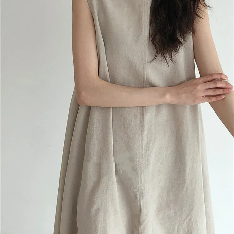 Long Loose Sleeveless  Cotton  Linen Dress