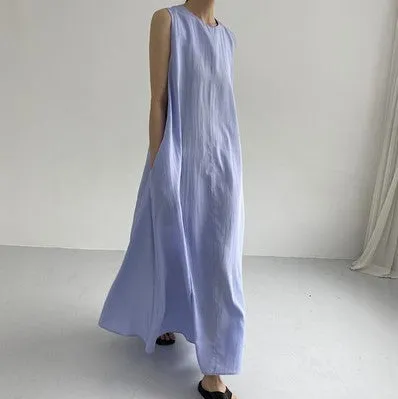 Long Loose Sleeveless  Cotton  Linen Dress