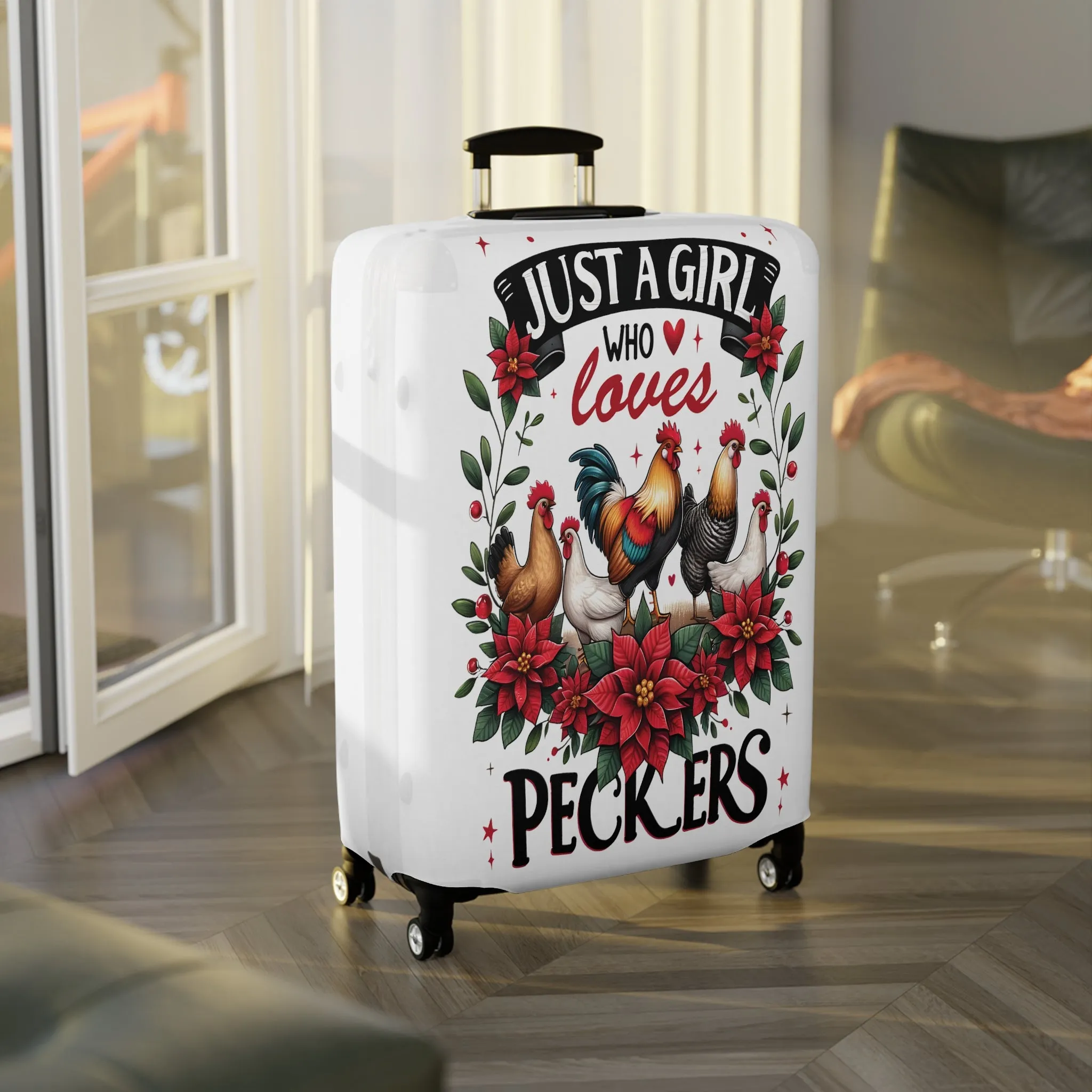 Luggage Cover, Chicken, Just a Girl who Loves Peckers, awd-1071