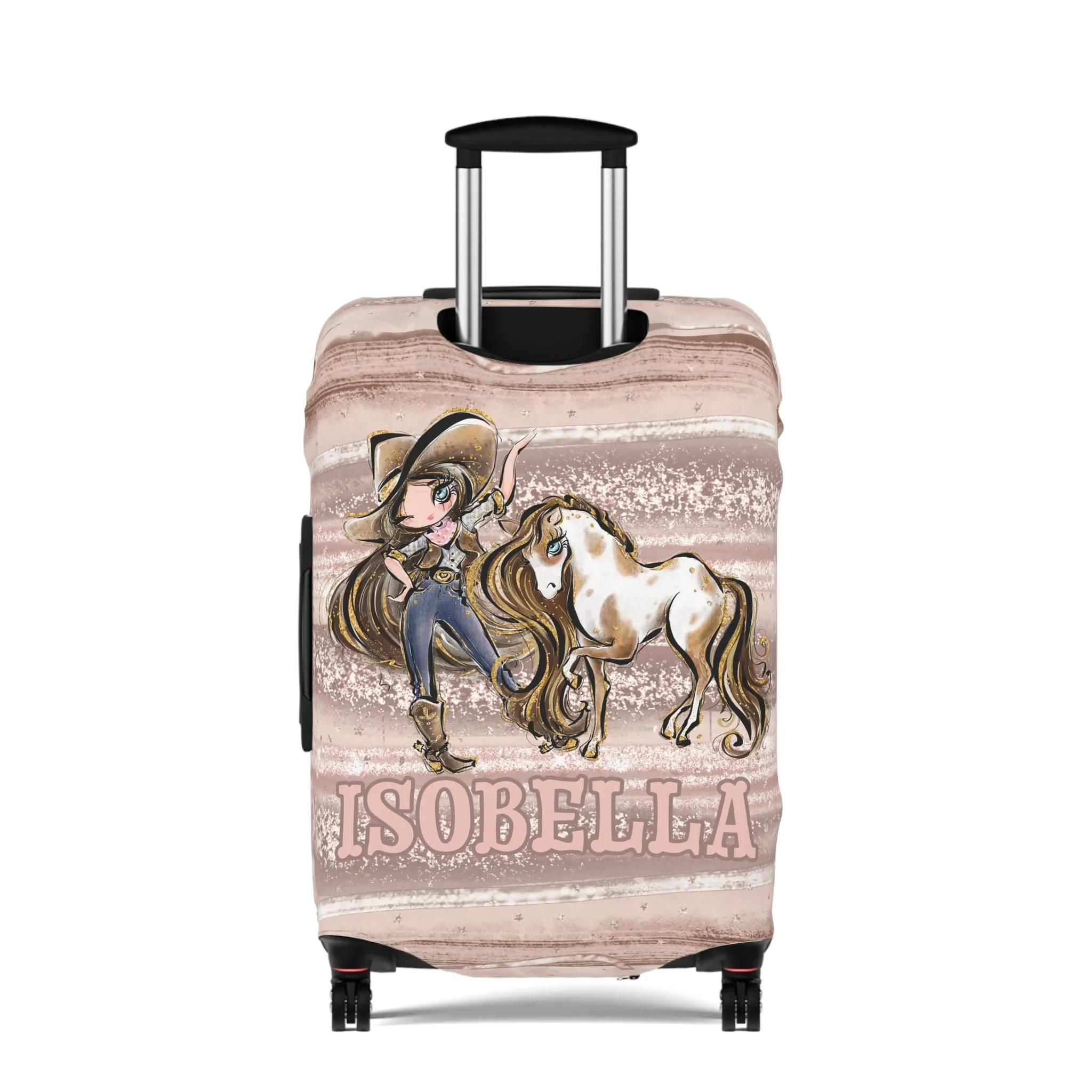 Luggage Cover, Howdy Cowgirl and Horse, Brunette Hair Blue Eyes