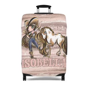 Luggage Cover, Howdy Cowgirl and Horse, Brunette Hair Blue Eyes