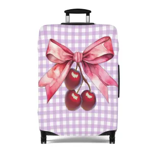 Luggage Cover, Rockabilly, Coquette, Pastel Dark Purple Gingham, Cherries and Ribbon, awd-2515