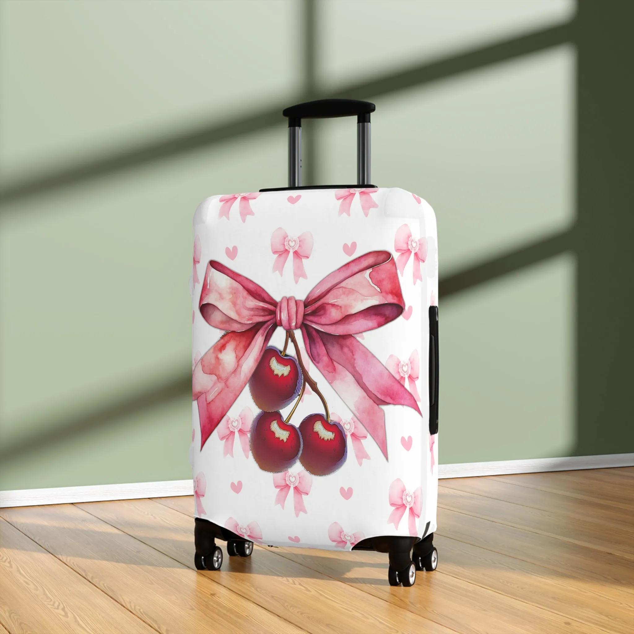 Luggage Cover, Rockabilly, Coquette, Pink Ribbons, Cherries and Ribbon, awd-2505