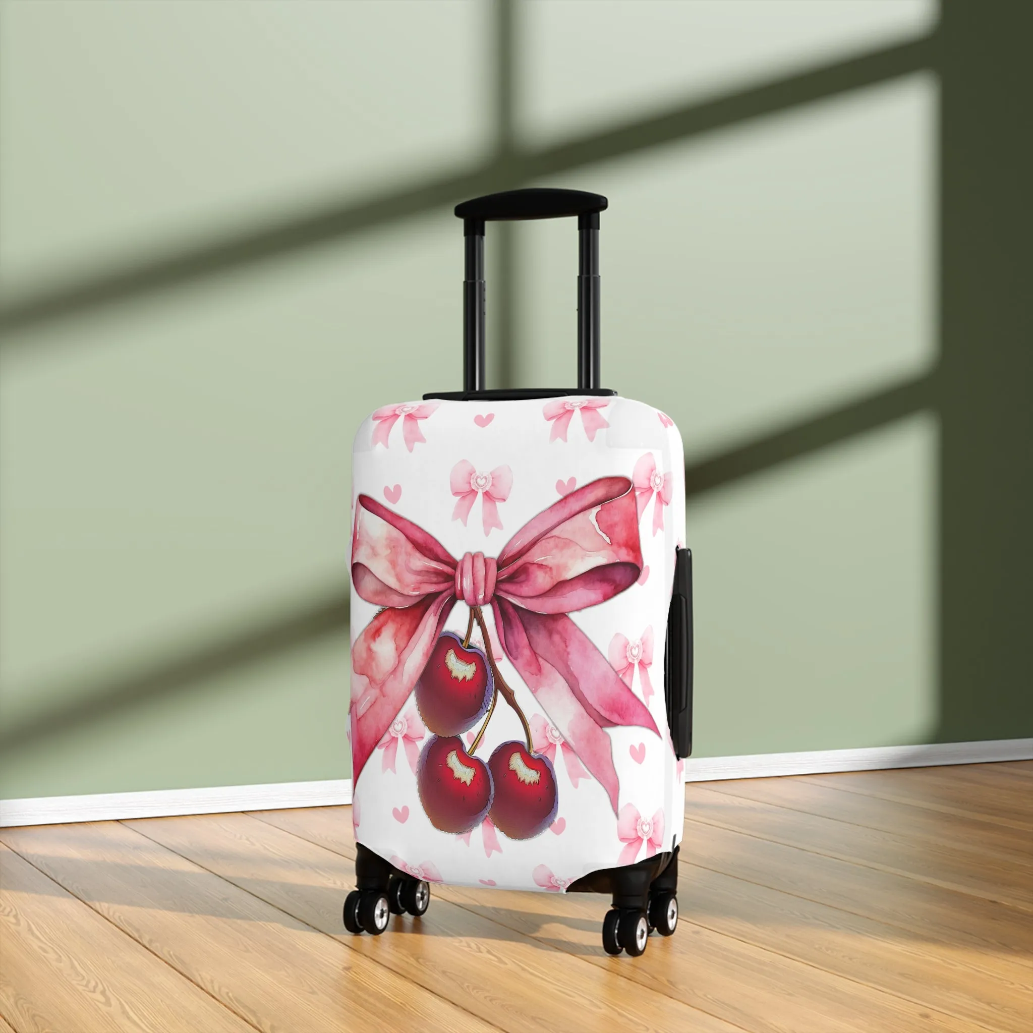 Luggage Cover, Rockabilly, Coquette, Pink Ribbons, Cherries and Ribbon, awd-2505