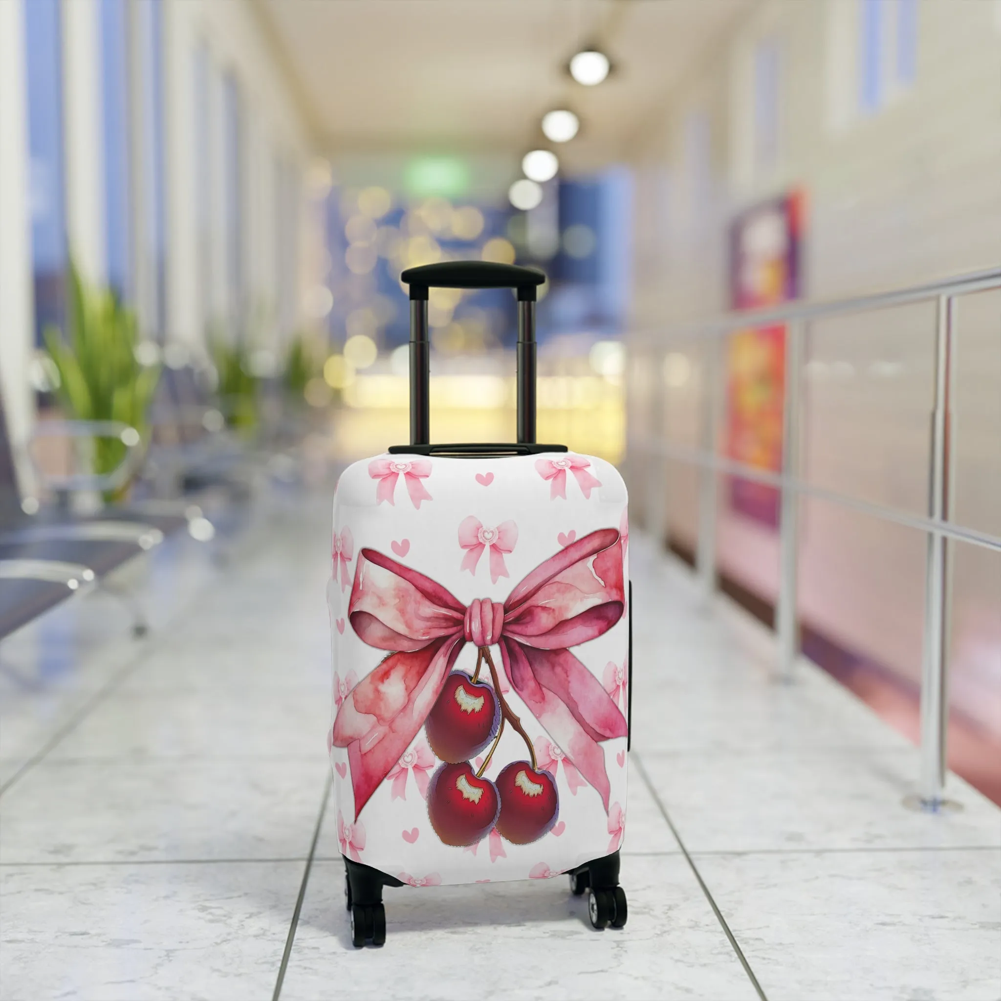 Luggage Cover, Rockabilly, Coquette, Pink Ribbons, Cherries and Ribbon, awd-2505