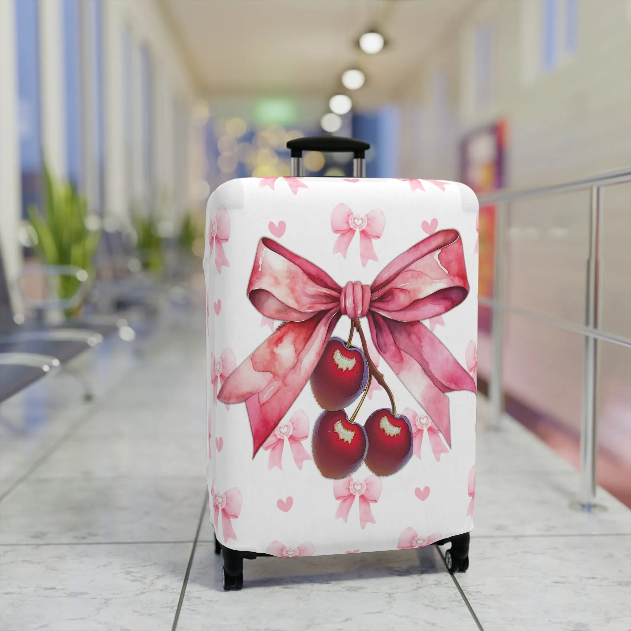 Luggage Cover, Rockabilly, Coquette, Pink Ribbons, Cherries and Ribbon, awd-2505