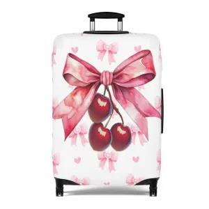 Luggage Cover, Rockabilly, Coquette, Pink Ribbons, Cherries and Ribbon, awd-2505