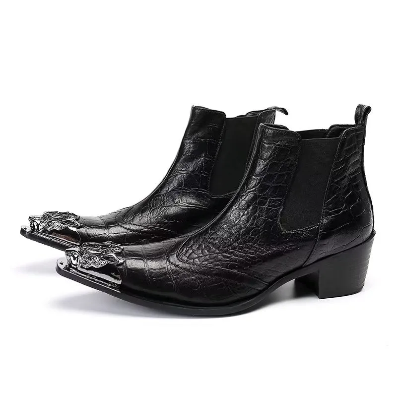 Luxe Croc Texture Leather Ankle Boots