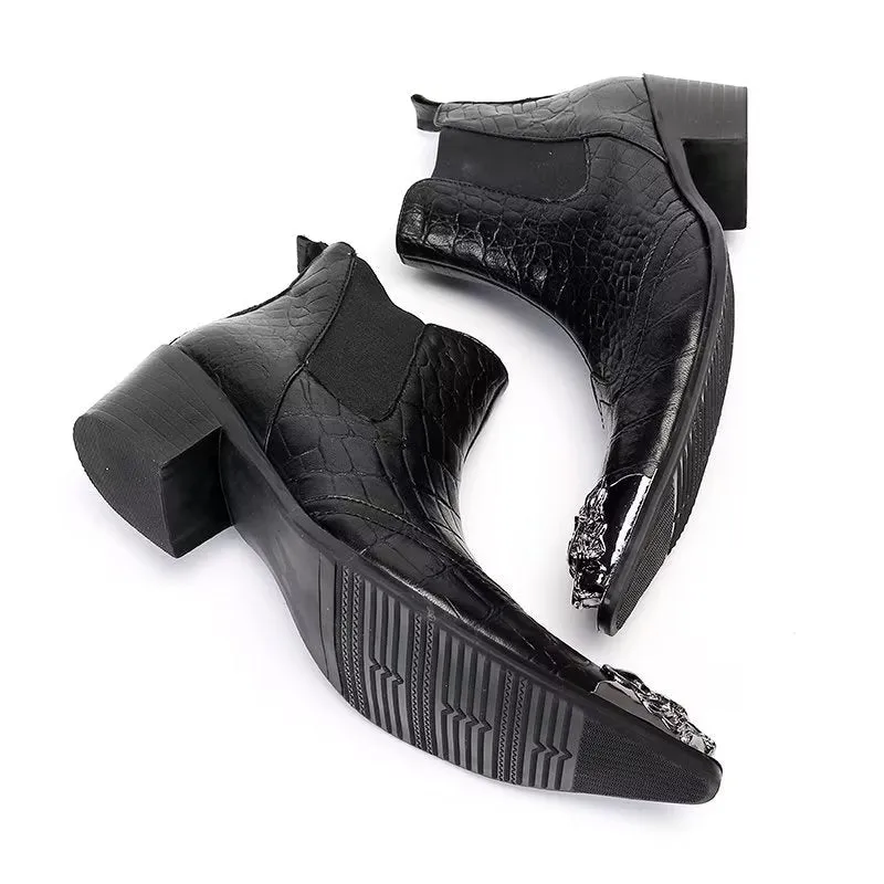 Luxe Croc Texture Leather Ankle Boots