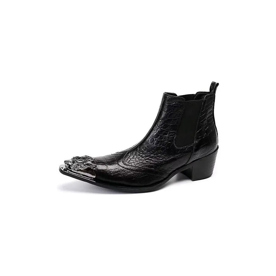 Luxe Croc Texture Leather Ankle Boots