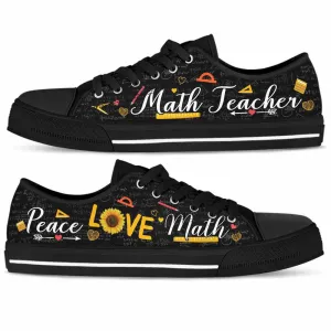 Math Teacher Sunflower Peace Love Math Low Top Shoes, Teacher Shoes, Low Top Sneakers