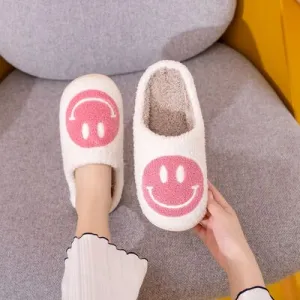 Melody White and Pink Smiley Face Slippers