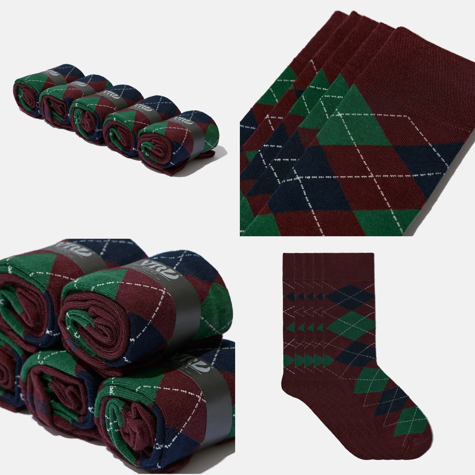 Men's Bamboo Dress Socks • Argyle Pack of 1/3/5 Pairs • Burgundy