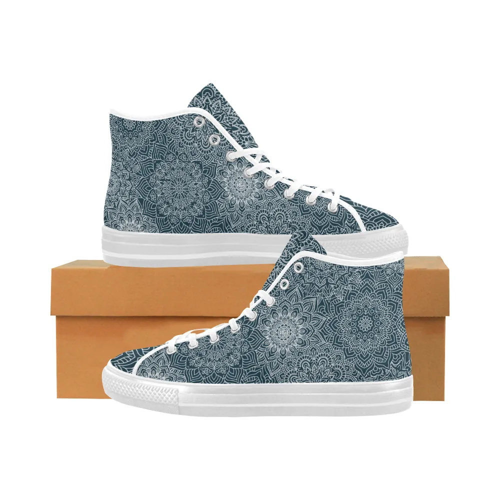 Men's Big Size Coral Blue Mandala Print Canvas High Top Shoes