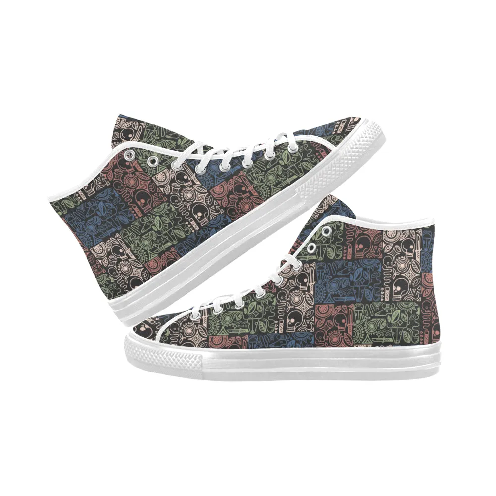 Men's Big Size Grey Skull Doodle Print Canvas High Top Shoes