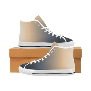 Men's Blue-Peach Solids Print High Top Canvas Shoes