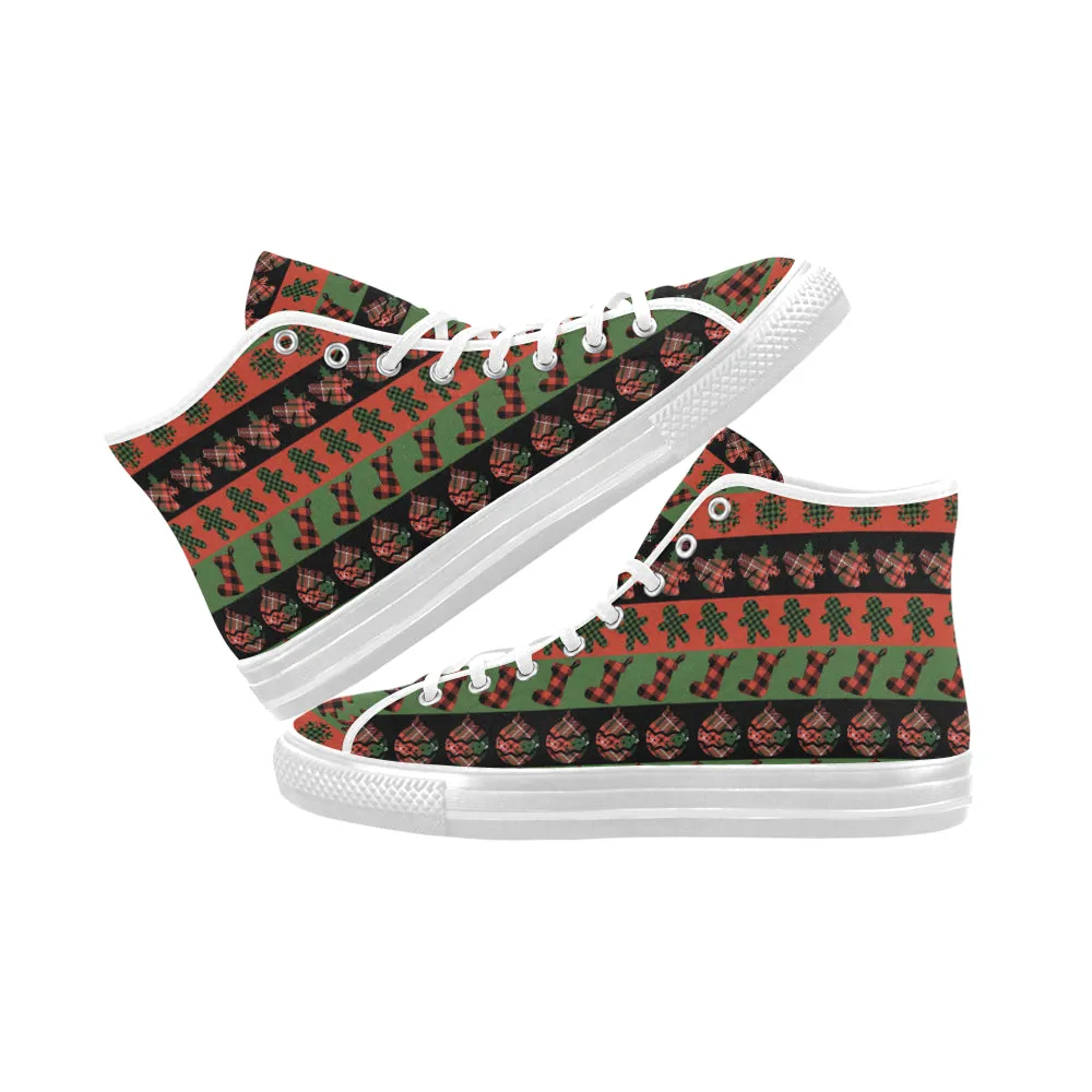 Men's Christmas Plaids Print Canvas High Top Shoes (White)