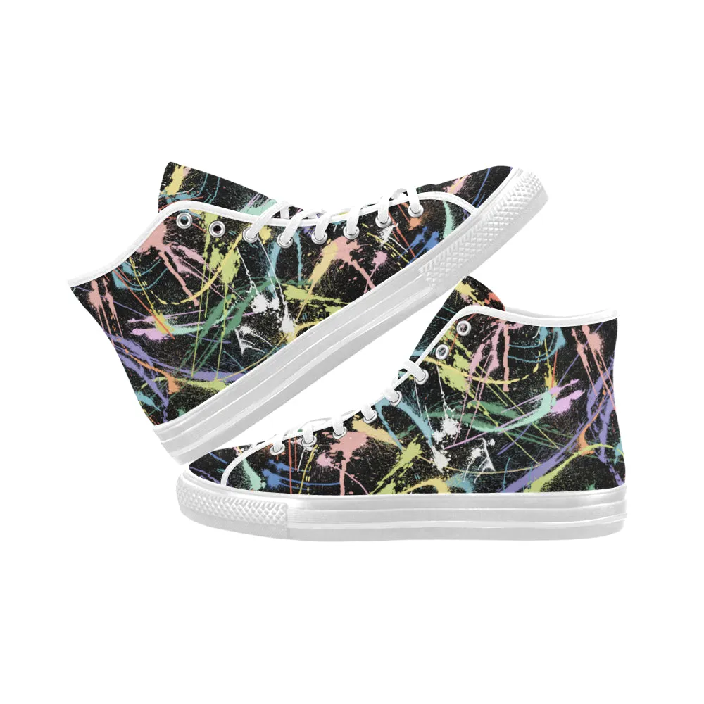 Men's Neon Paint Splatter Print Canvas High Top Shoes