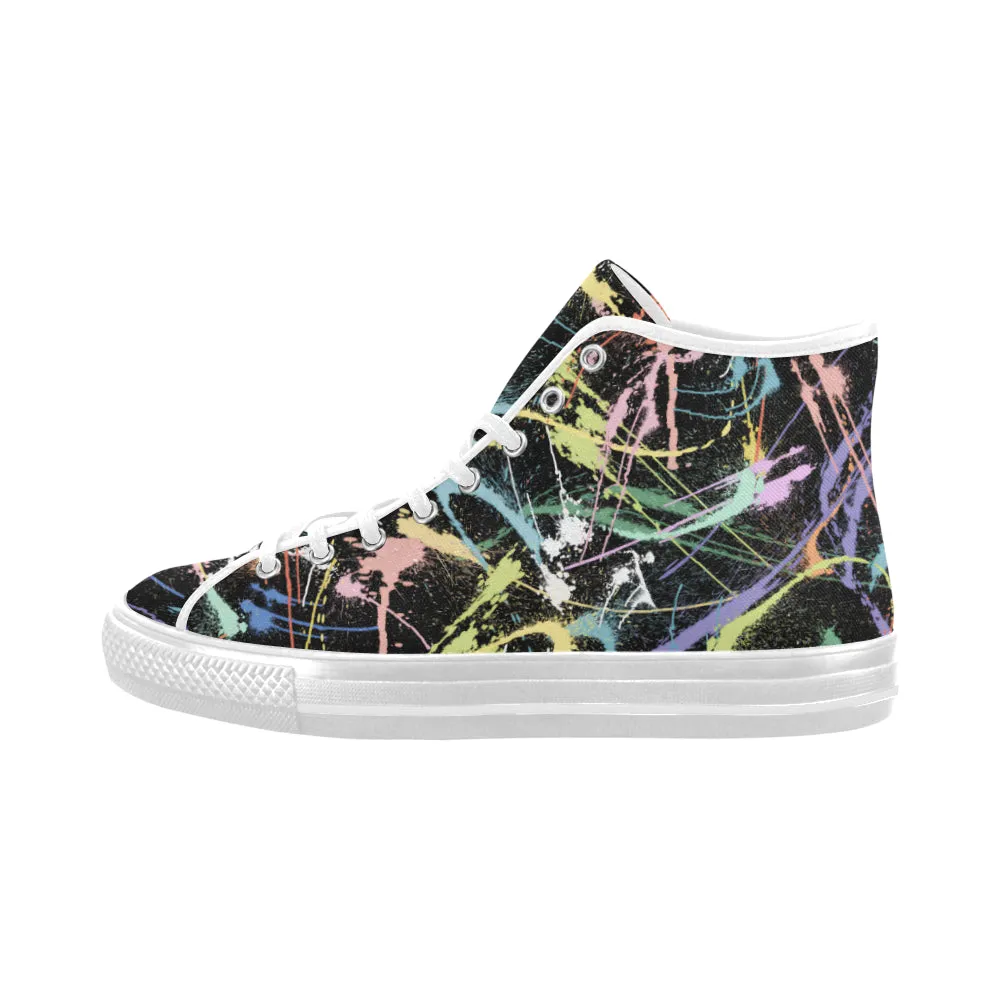 Men's Neon Paint Splatter Print Canvas High Top Shoes