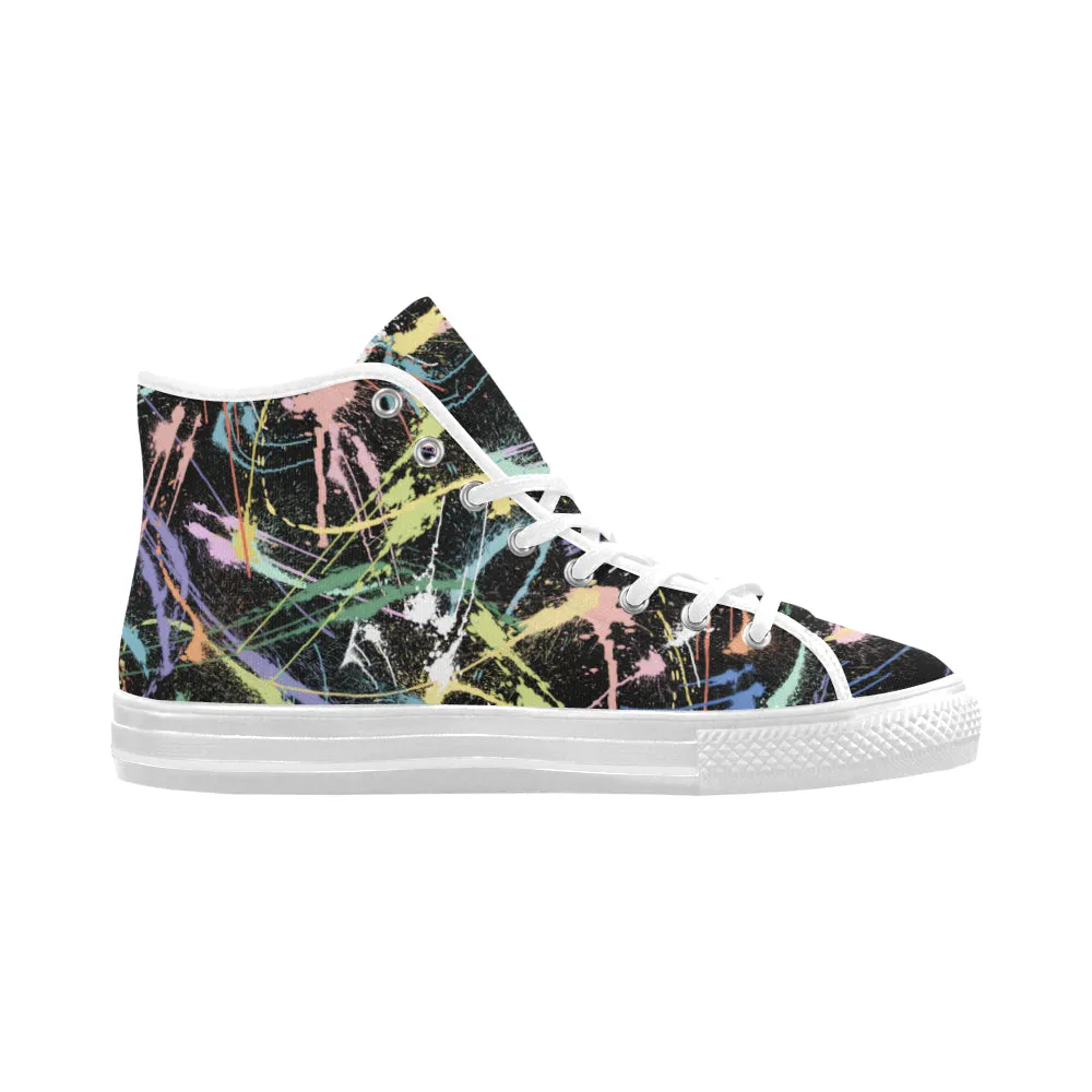 Men's Neon Paint Splatter Print Canvas High Top Shoes