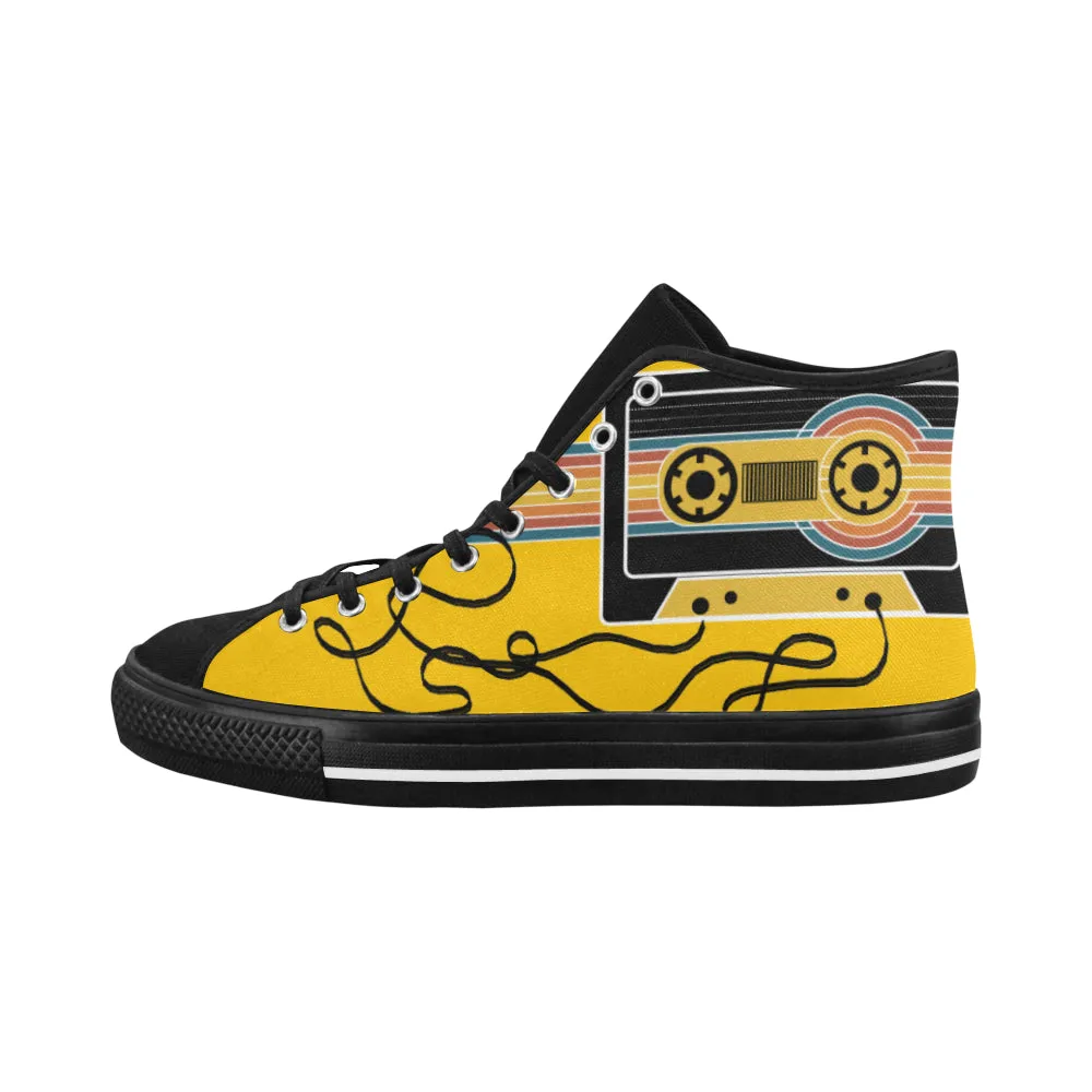 Men's Retro Cassette Pop Art Print Canvas High Top Shoes