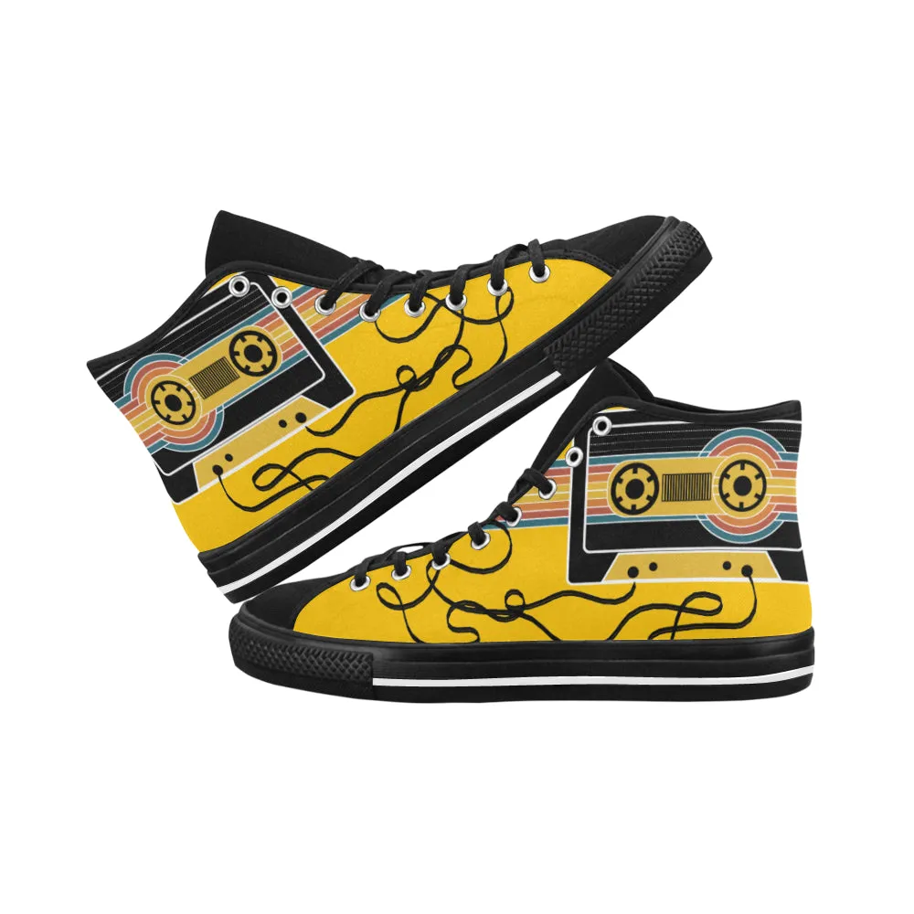 Men's Retro Cassette Pop Art Print Canvas High Top Shoes