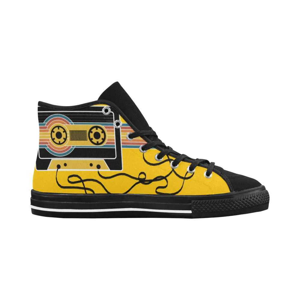 Men's Retro Cassette Pop Art Print Canvas High Top Shoes