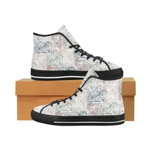 Men's White Skull Doodle Print Canvas High Top Shoes