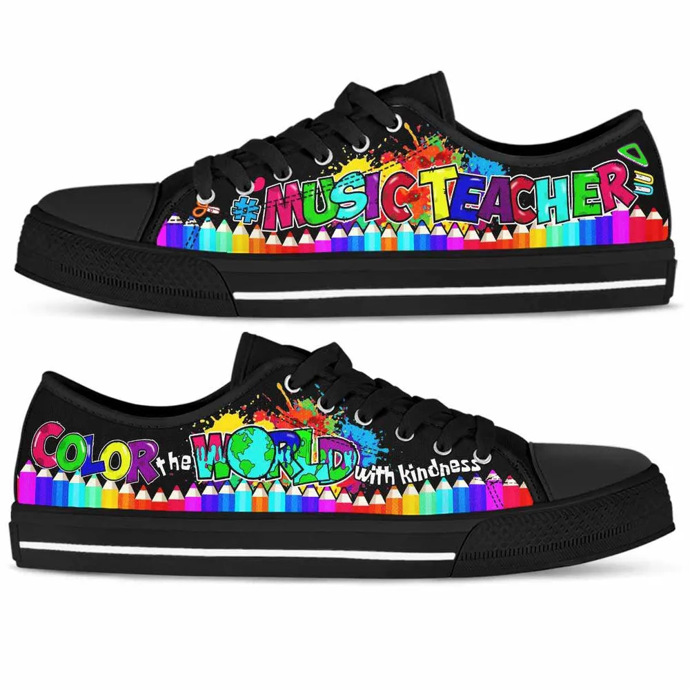 Music Teacher School Color The World With Kindness Low Top Shoes, Teacher Shoes, Low Top Sneakers