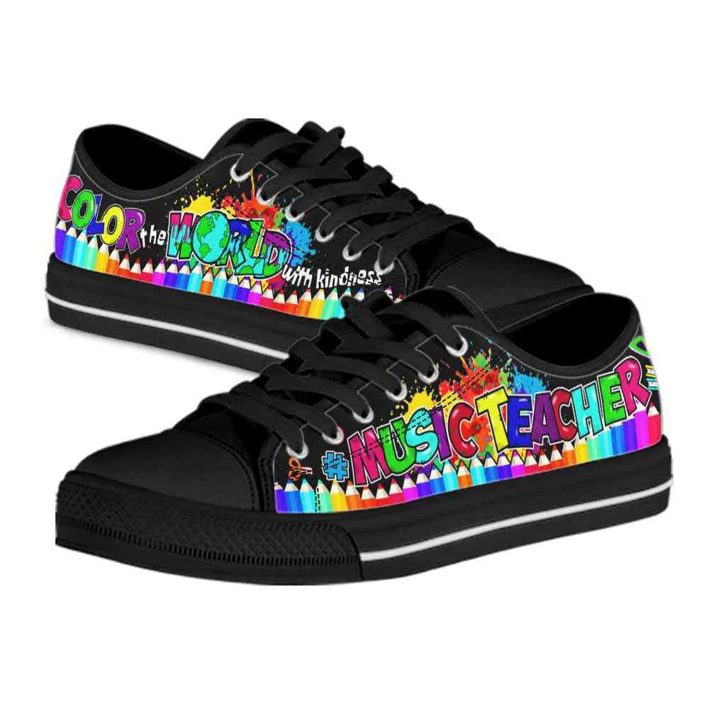 Music Teacher School Color The World With Kindness Low Top Shoes, Teacher Shoes, Low Top Sneakers