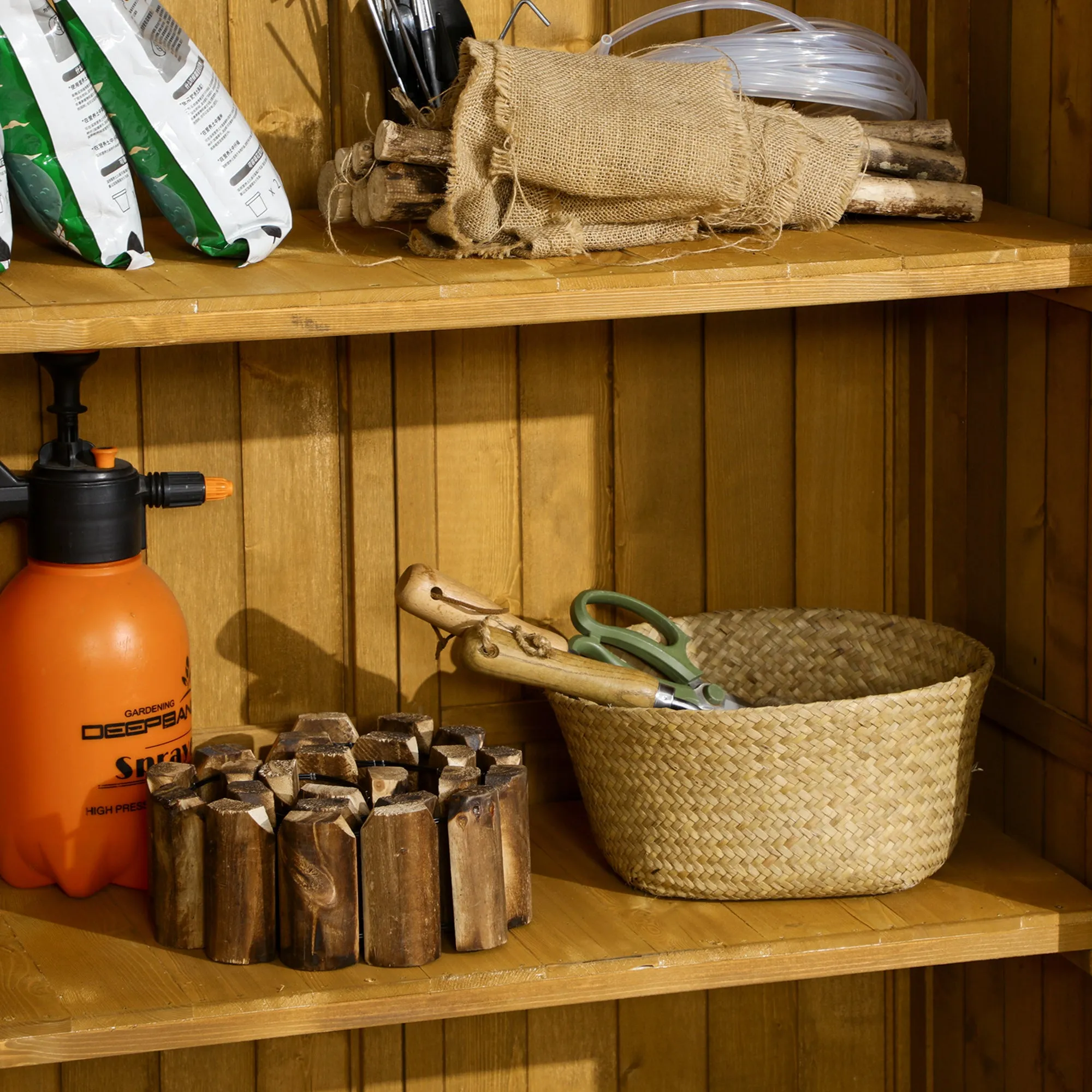 Outsunny Wooden Garden Storage Shed, 3-Tier Shelves Tool Cabinet w/ Asphalt Roof