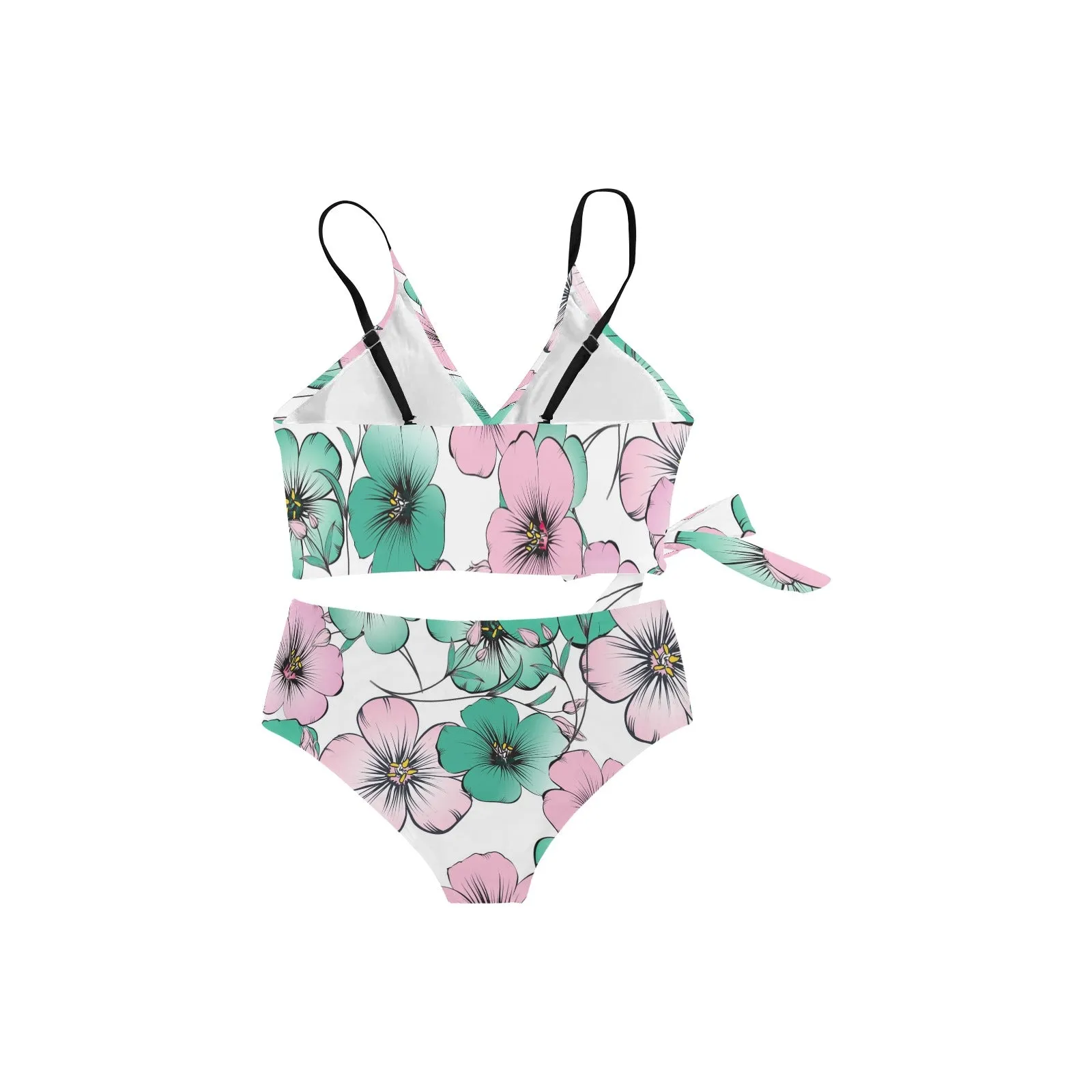 pink green floral mj shoes Knot Side Bikini Swimsuit (Model S37)