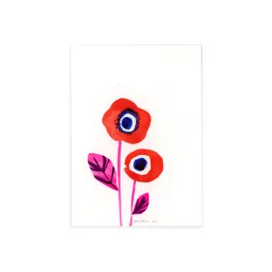 Pink Leaf Poppies /  handmade full size card