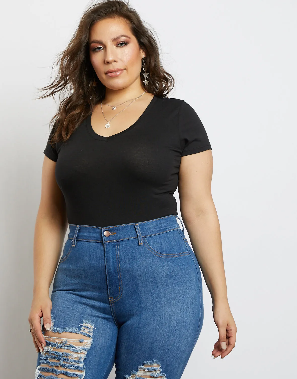 Plus Size Plain and Simple V-neck Tee