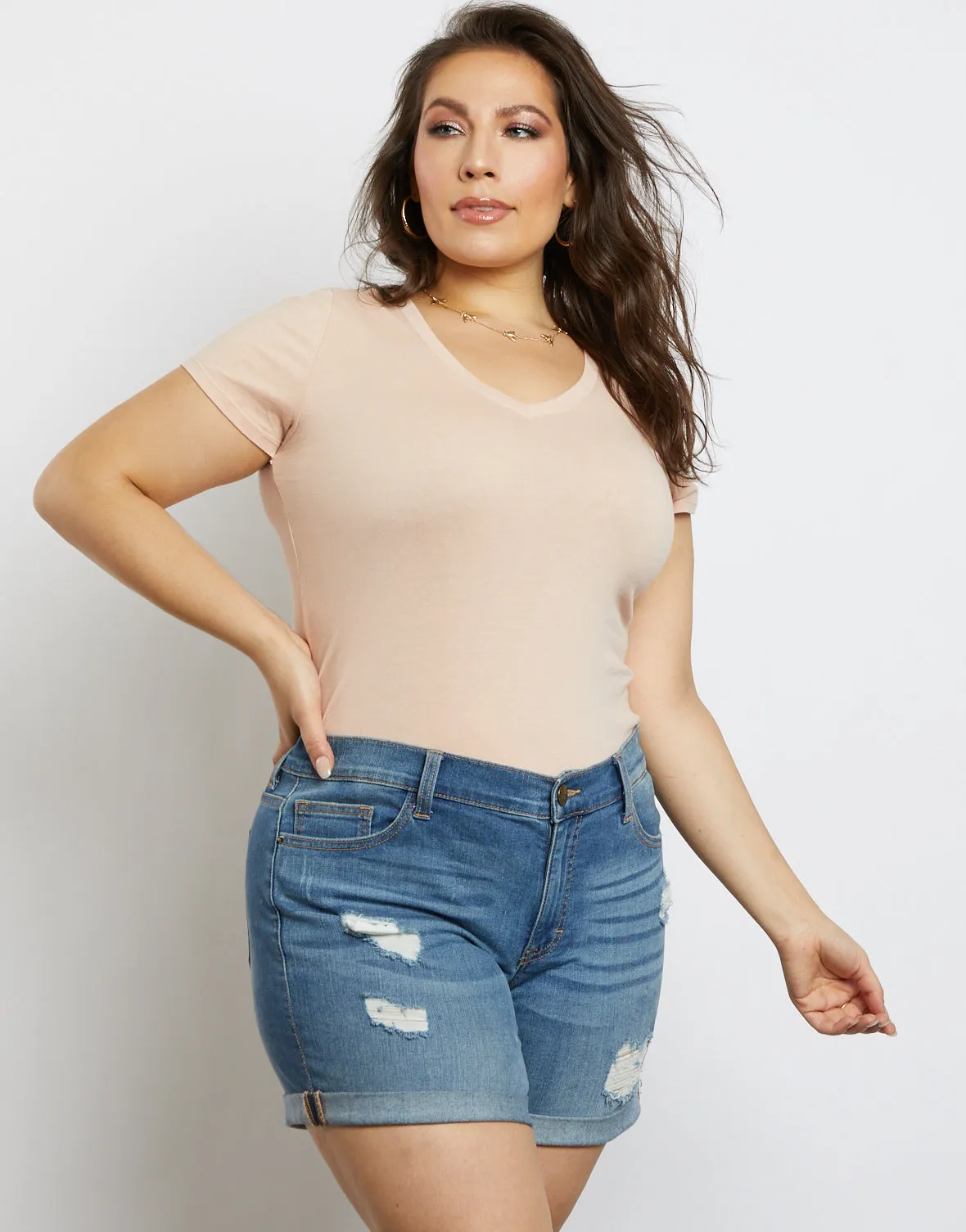 Plus Size Plain and Simple V-neck Tee