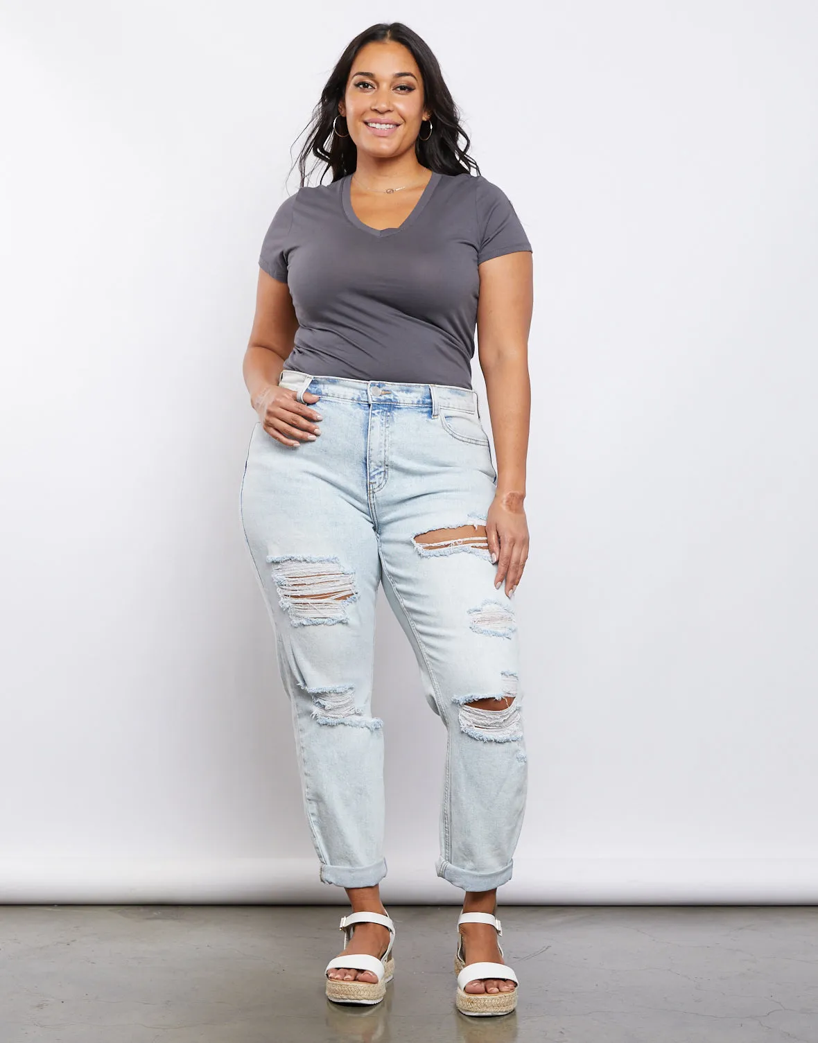 Plus Size Plain and Simple V-neck Tee