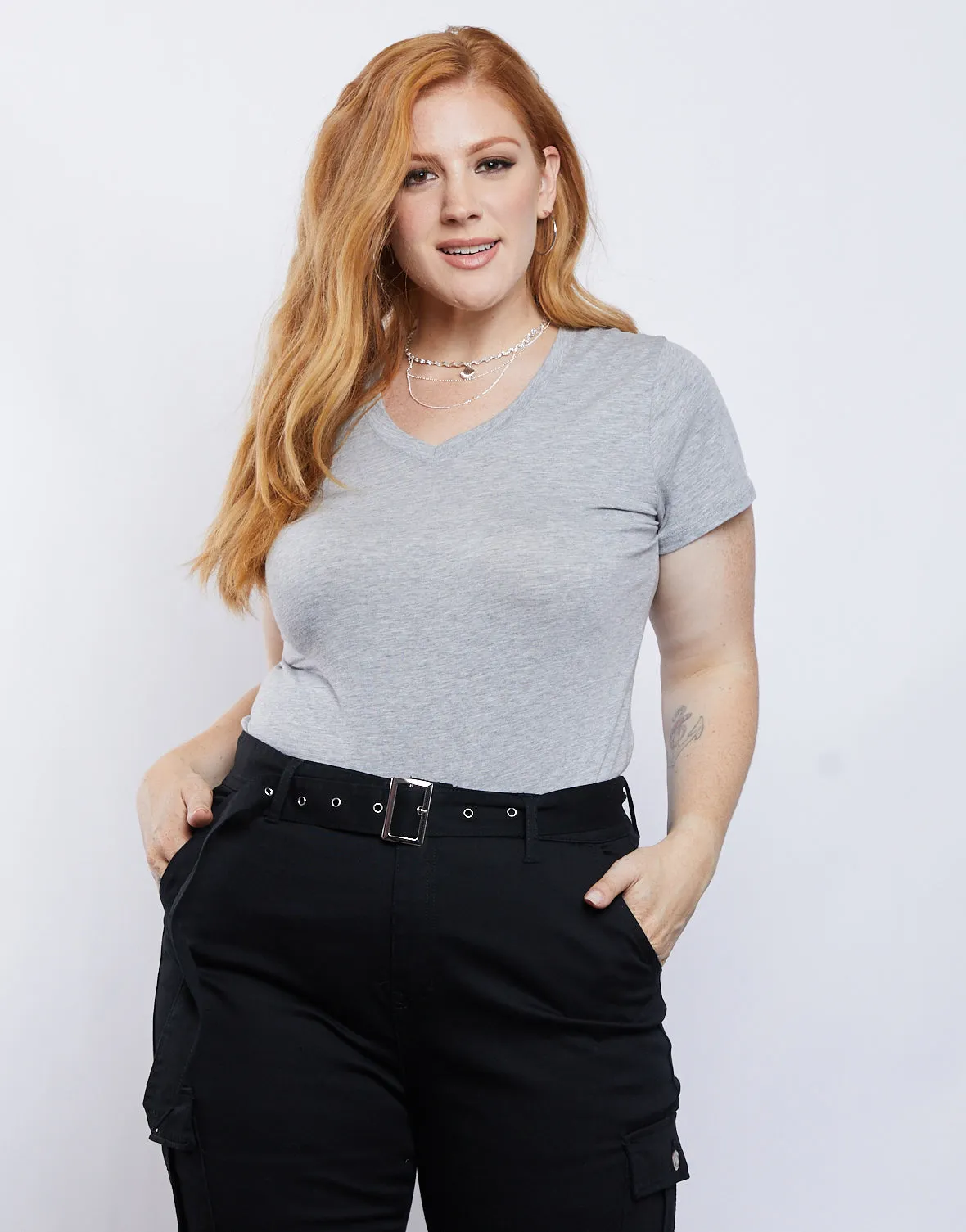 Plus Size Plain and Simple V-neck Tee