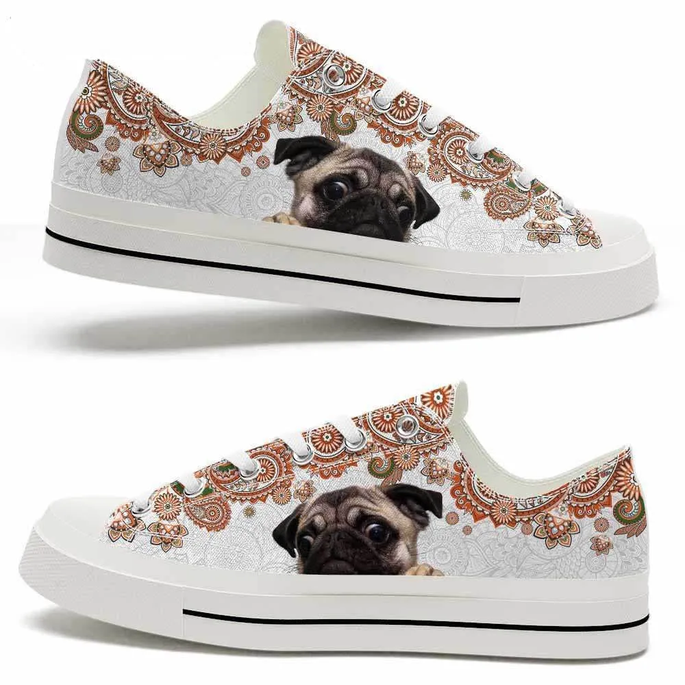 Pug Orange Mandala Low Top Shoes - Happy International Dog Day Canvas Sneaker, Dog Printed Shoes, Canvas Shoes For Men, Women