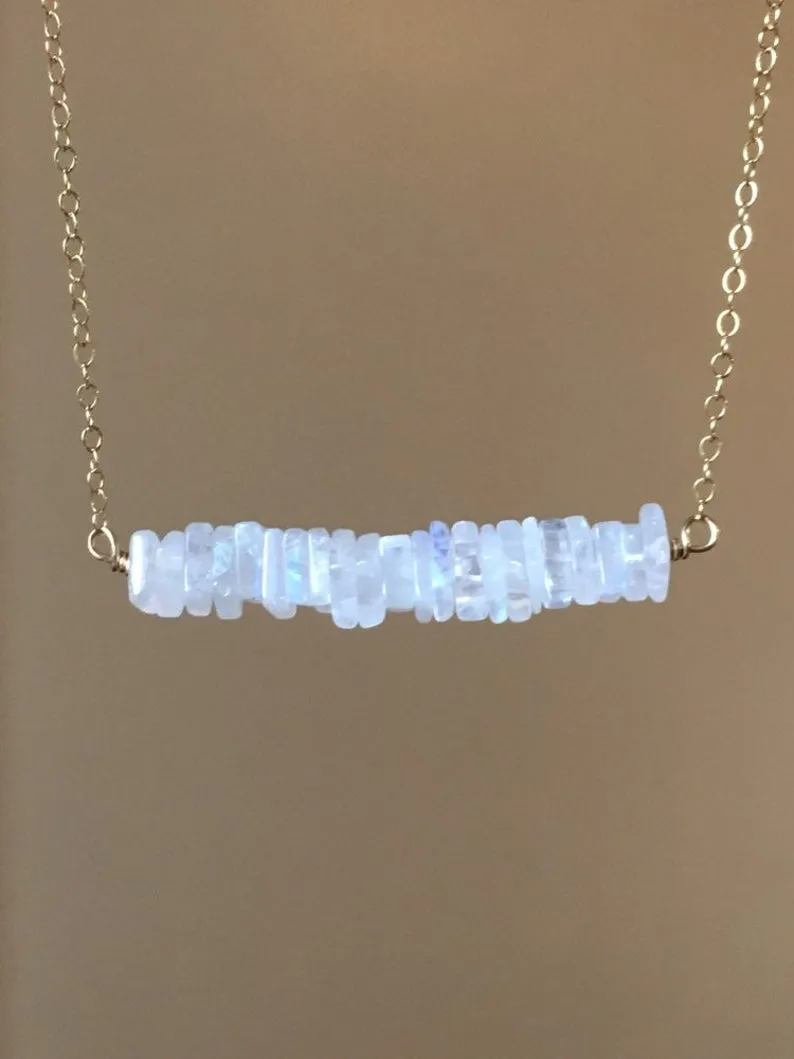 Rainbow Moonstone Necklace On Sterling Silver or 14k Gold Filled Chain