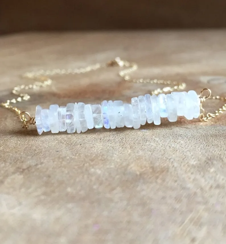 Rainbow Moonstone Necklace On Sterling Silver or 14k Gold Filled Chain