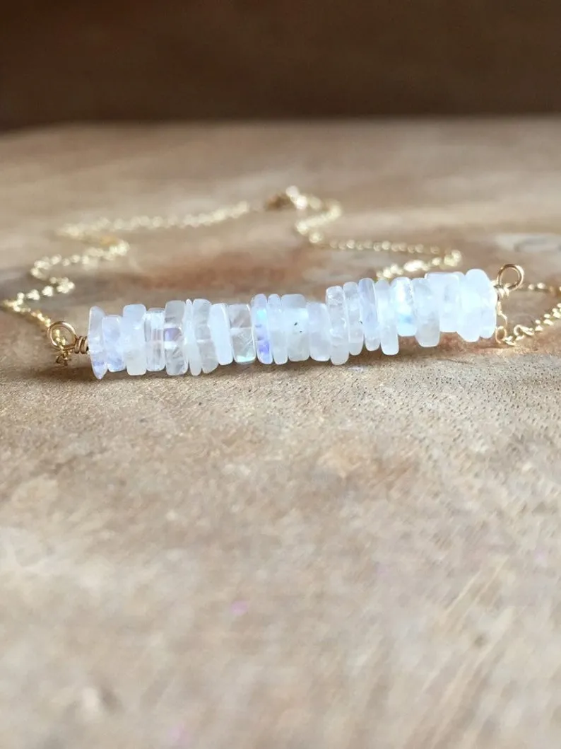 Rainbow Moonstone Necklace On Sterling Silver or 14k Gold Filled Chain