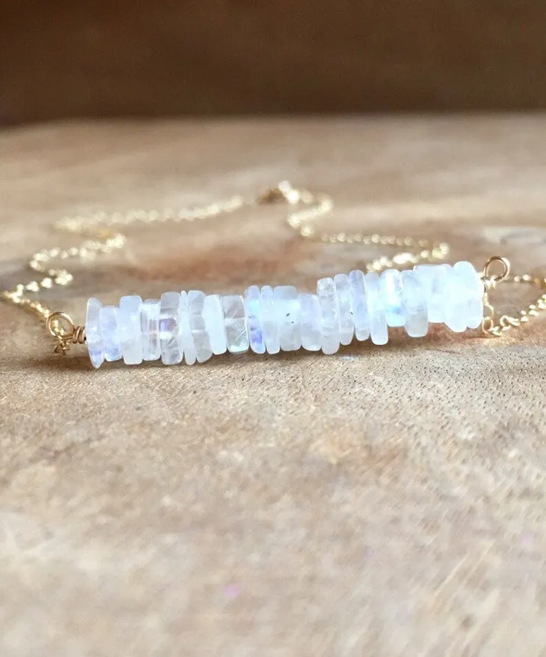 Rainbow Moonstone Necklace On Sterling Silver or 14k Gold Filled Chain