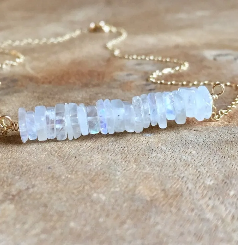 Rainbow Moonstone Necklace On Sterling Silver or 14k Gold Filled Chain