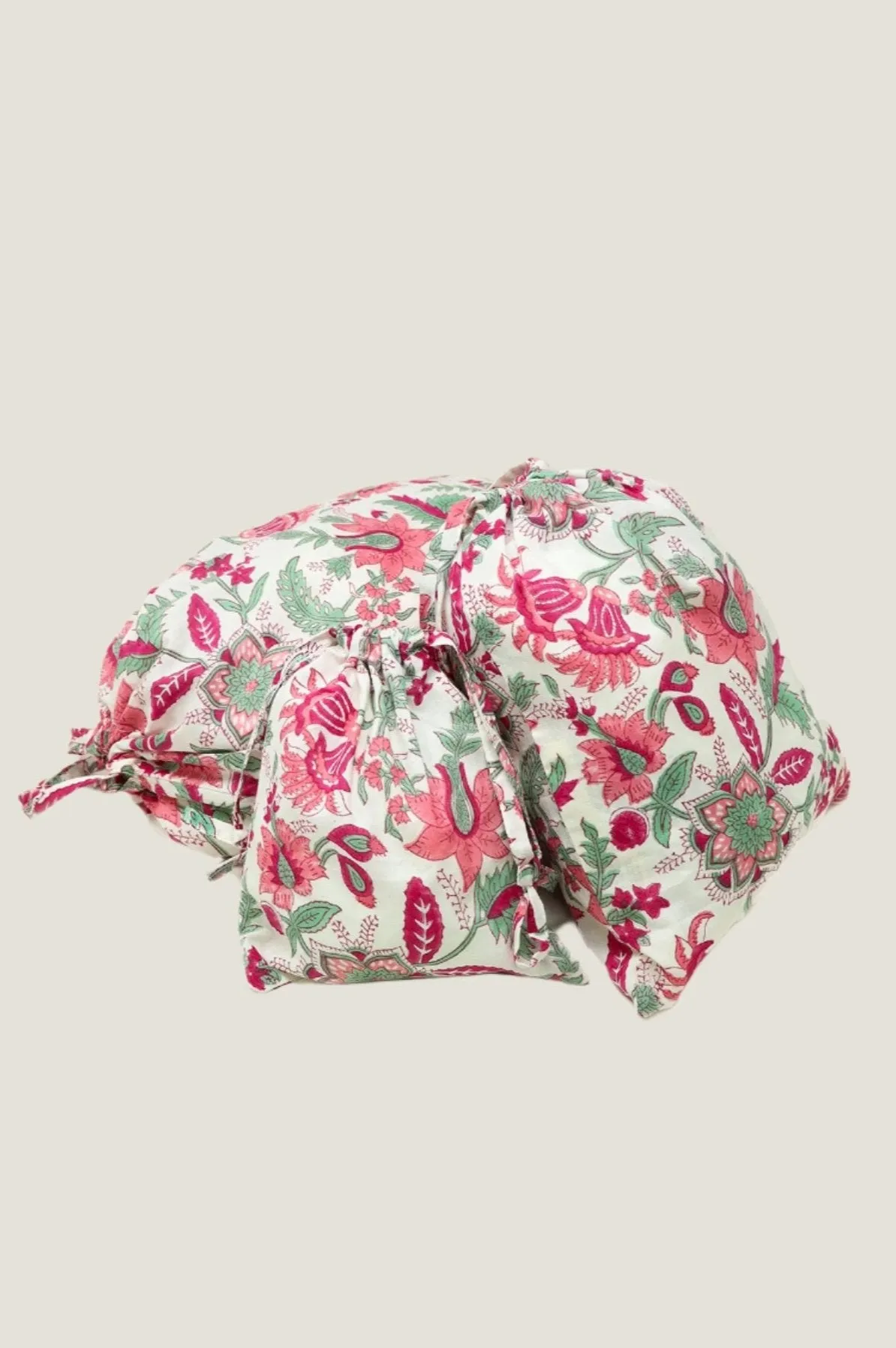 Set Of 3 Sustainable Gift Bags | Lotus Flower Pink/Green