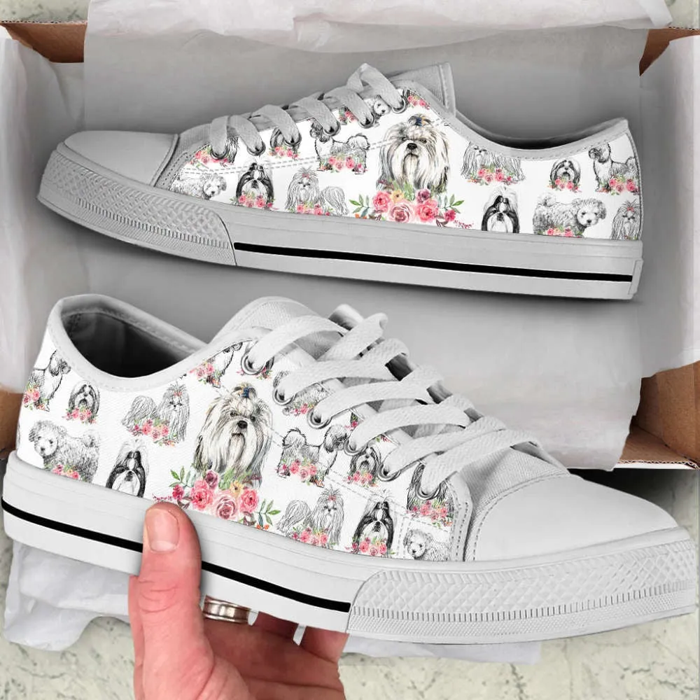 Shihtzu Dog Watercolor Flower Low Top Shoes Canvas Sneakers, Dog Printed Shoes, Canvas Shoes For Men, Women