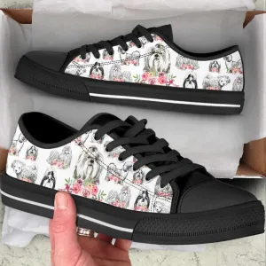 Shihtzu Dog Watercolor Flower Low Top Shoes Canvas Sneakers, Dog Printed Shoes, Canvas Shoes For Men, Women